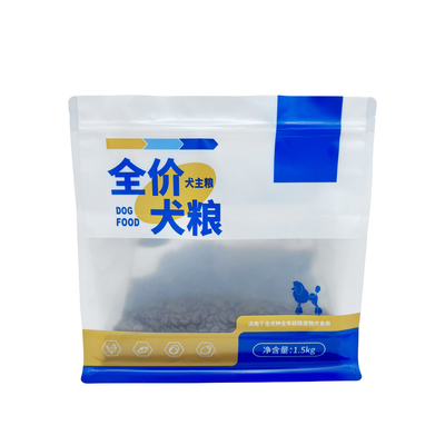 comprare 1.5kg Custom One Side Matte Clear One Side Aluminium Foil Lining Pet Dog Food Trial Bags with Flat Bottom Reclosed Zipper online manufacture