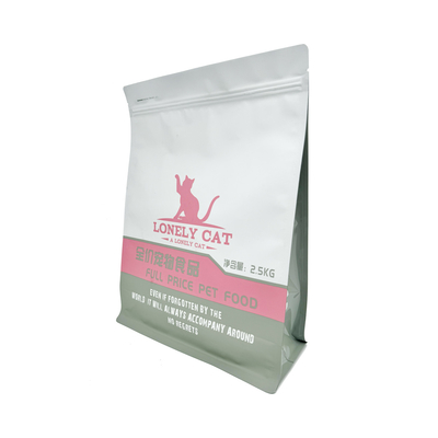 comprare 2500g Custom Matte White 8 Sides Seal AL Foil Coated Square Box Bottom Pet Food Packaging Bags con Zipper facile da aprire online manufacture