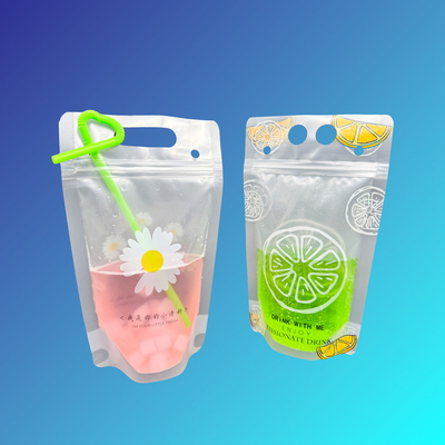 comprare 500ml Nice Daisy Orange Design Frosted Clear Stand Up Plastic Drink Bags con Gusset inferiore da 2,4 pollici e Ziplock online manufacture