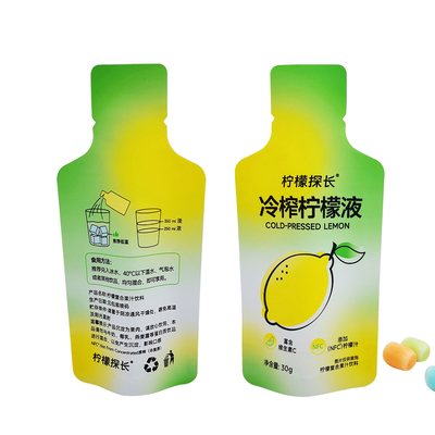 comprare Bottiglia a prova di odore stampata su misura in forma di sacchetto in piedi con taglio lacrimale rivestito con foglio per imballaggi di bevande al limone online manufacture