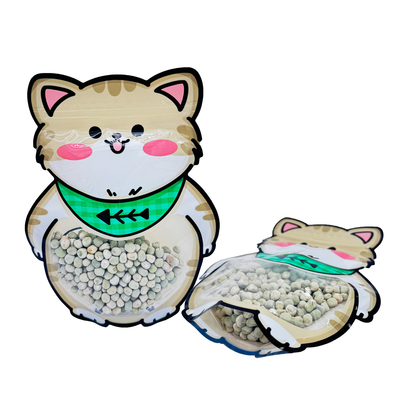 comprare Borse a forma di gatto tagliate stampate con zip in alto e finestra chiara per snack imballaggio alimentare online manufacture