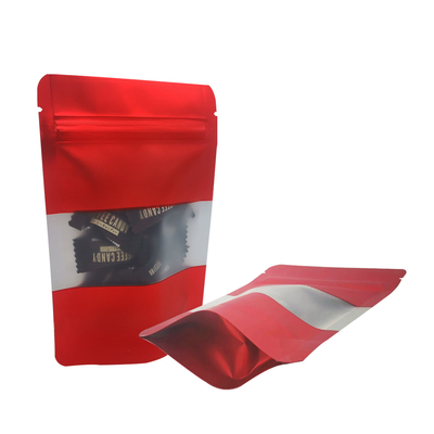 comprare Passionato rosso matto di foglio metallico di schiena Stand Up Reusable Snack Bags con cerniera e finestra per affari di festa online manufacture