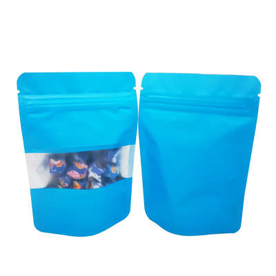 comprare Sky Blue Design Matte Soft Touch Surface resealable Stand Up Mylar Food Storage Bags con finestra per lo stoccaggio degli snack online manufacture