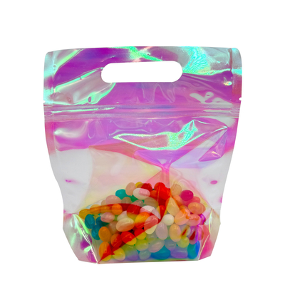 comprare Sacchetti a posa a colori rosa radiante olografico con cerniera e buco di maniglia per l'imballaggio di accessori alimentari online manufacture
