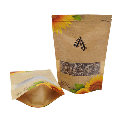 comprare Acqua resistente ri-chiudibile Ziplock Kraft Stand Up sacchetti con finestra per semi di girasole Noci imballaggio alimentare online manufacture