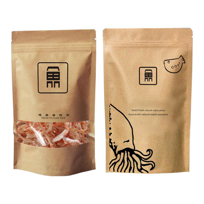 comprare Sacchetto di carta kraft stampato con cerniera e finestrino trasparente per imballaggi di alimenti da mare secchi online manufacture