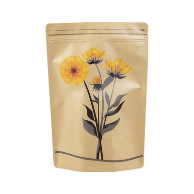 comprare Fogli di alluminio di plastica su misura stratificati in stand up Kraft Zip Lock pouch per alimenti secchi Foglie di tè Imballaggio di chicchi di caffè online manufacture