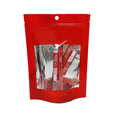 comprare Sacchetto da caffè stampato a chiusura ziplock rosso lucido con fondo posteriore trasparente per il caffè istantaneo online manufacture