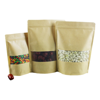 comprare Sacchetti Kraft in plastica laminata impermeabile e ricapsulabile con ziplock marrone con finestra per la conservazione di tè, chicchi di caffè, imballaggi alimentari online manufacture