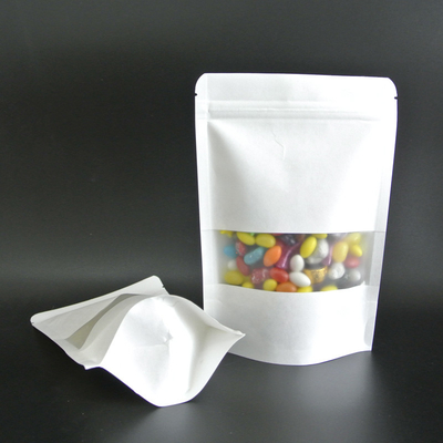 comprare Sacchetti di carta kraft bianchi stampati su misura con finestra trasparente opaca con cerniera per caramelle, snack, imballaggi alimentari online manufacture