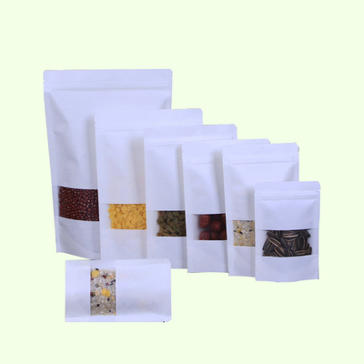 comprare Tasse di carta kraft bianca stampate su misura con lucchetto a zip finestra rettangolare online manufacture