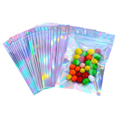 comprare Sacchetti di Mylar olografici sigillabili a calore e sigillabili nuovamente con ziplock ricaricabile per imballaggio di alimenti online manufacture