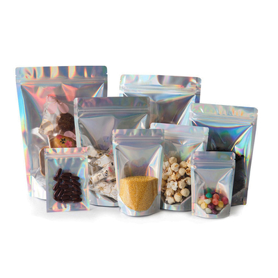 comprare 4.7x7.9 pollici sigillabile Mylar Holographic Ziplock Foil Stand Up pouches per Candy Coffee Food Packaging online manufacture