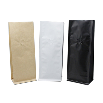 comprare 0.5lb 1lb marrone bianco nero rivestito di foglio con fondo piatto sacchetti di carta kraft con chiusura di stagno e valvola degassante online manufacture