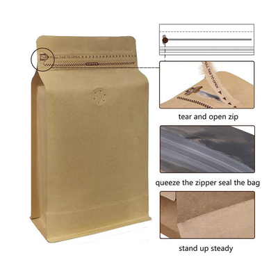comprare Premium One Way Degassing Flat Bottom Brown Paper Bag 0.25lb 0.5lb 1lb 2lb 125g 250g 500g 1kg online manufacture