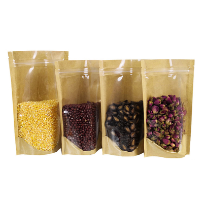 comprare Impronta digitale a prova di umidità Zipper Carta Kraft Stand Up pouch per cibi secchi Snacks Candy Bean Packaging online manufacture