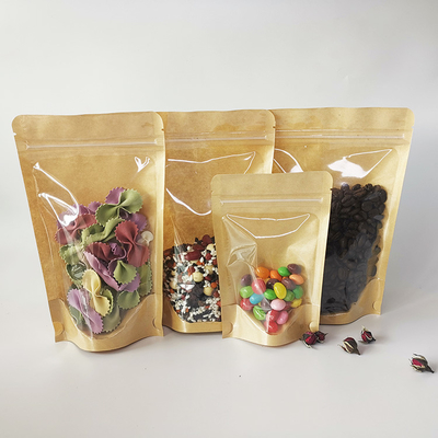 comprare Lato frontale trasparente retro lato marrone sacchetti Kraft Stand Up sacchetti Kraft con ziplock per il deposito di imballaggi alimentari online manufacture