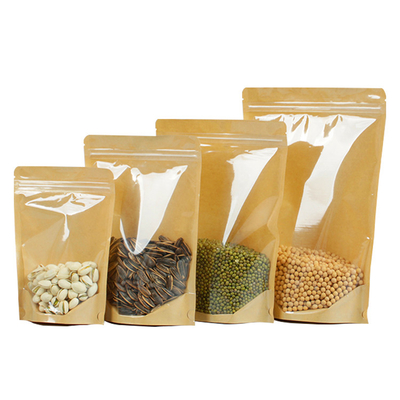 comprare 4.7x7.9 pollici di plastica trasparente Fronte marrone Kraft Retro ricaricabile Stand Up Ziplock sacchetto sacchetti Doypack per imballaggio alimentare online manufacture