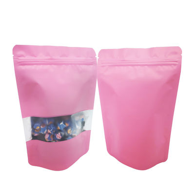 Liner di foglio rosa solido sigillabile termicamente sigillabile sigillabile nuovamente Mylar Stand Up Zipper Bag Bags con finestra per l' imballaggio di alimenti
