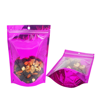 4X6 pollici lato anteriore trasparente finestra posteriore foglio viola colore Stand Up sacchetti Mylar con ziplock per imballaggio alimentare