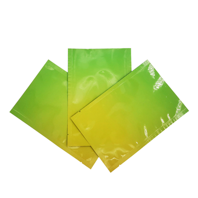 Disegno personalizzato Gloss Green Yellow Gradient Color Flat Zipper Bag con rivestimento in foglio per imballaggi alimentari