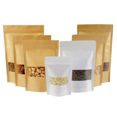 Chiusura e vetrina trasparenti Compostabili Borse Stand Up Carta Kraft Naturale Stand Up