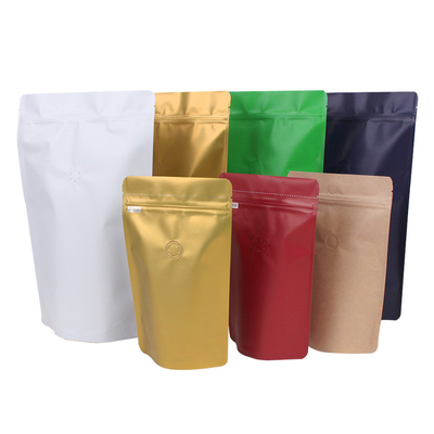 Borse per caffè in piedi di qualità superiore con valvola degassante per il confezionamento di chicchi di caffè, caffè macinato e foglie di tè